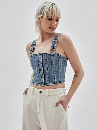 Front buttons denim bustier