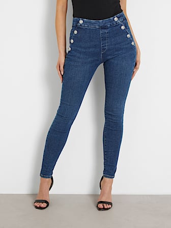 Exposed buttons skinny denim pant