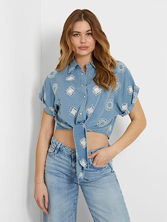 Bestickte Jeansbluse