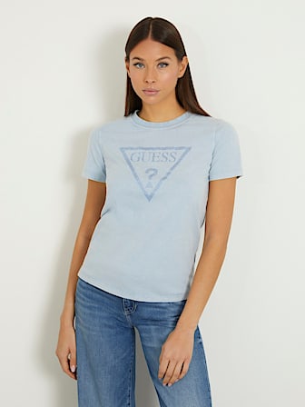 T-shirt logo triangolo con strass