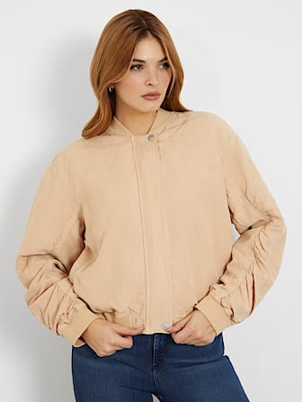 Linen blend bomber jacket