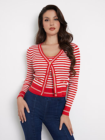Striped rib knit cardigan