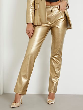 Metallic faux leather straight pant