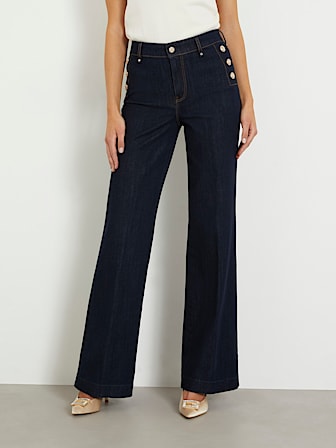 Exposed buttons flare denim pant