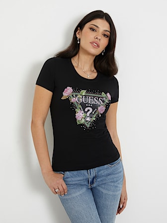 Camiseta elástica con logotipo floral