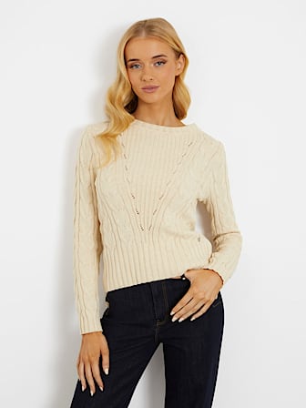 Jacquard-knit Sweater - Cream/patterned - Ladies