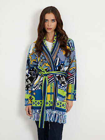 Multi-color jacquard motif cardigan