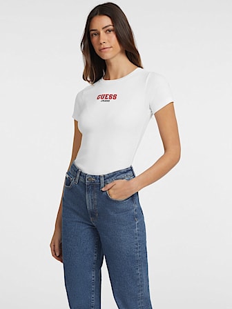 Slim Rib Örgü Nakış İşlemeli T-shirt