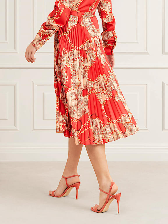 Guess red online pleated skirt