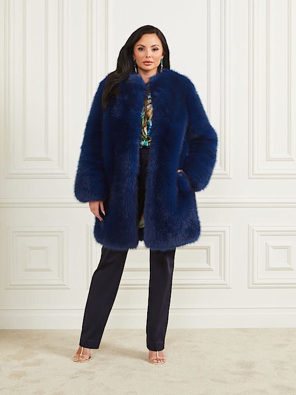 Navy blue faux fur jacket deals
