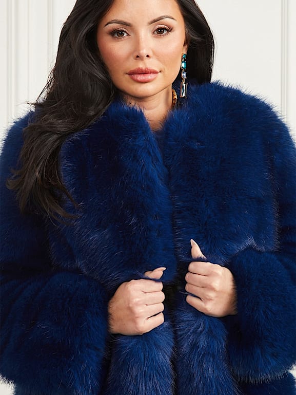 Navy blue faux fur coat deals