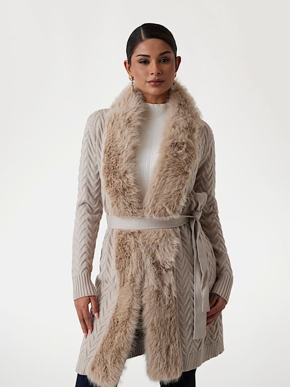 Faux fur long cardigan 2025
