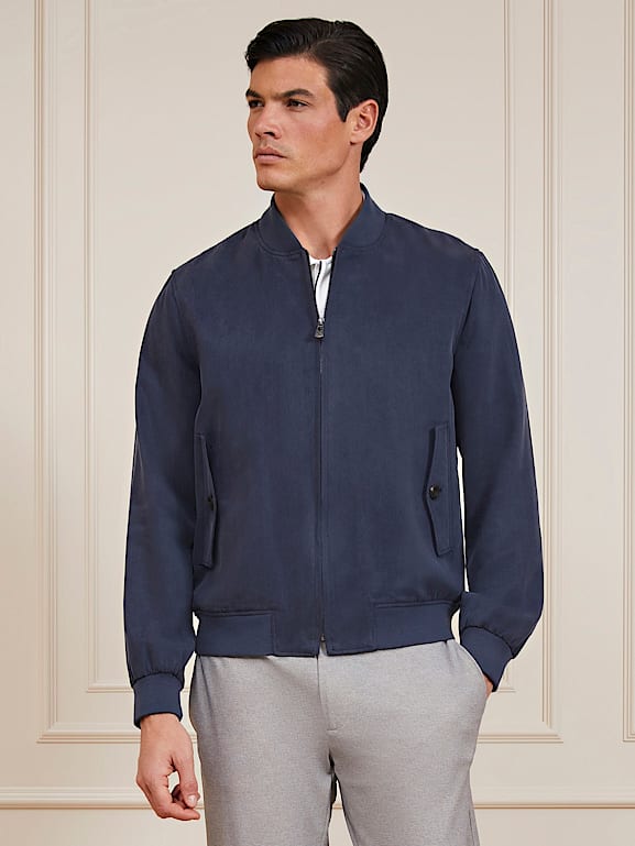 Guess blue bomber jacket hot sale