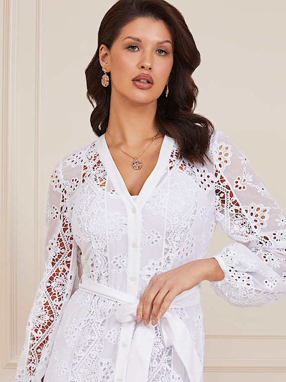 Umber Embroidered Lace Dress in Ivory