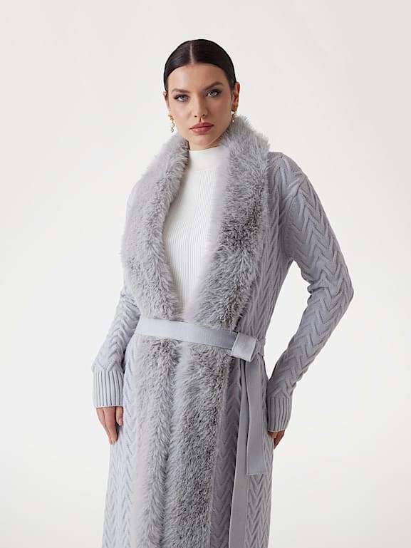Faux fur long cardigan shop