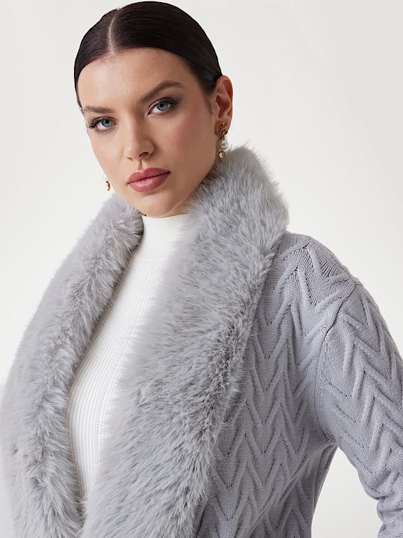 Faux fur long cardigan sale