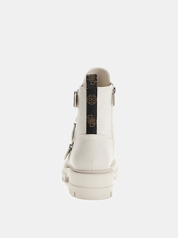 White velcro strap biker boot hot sale