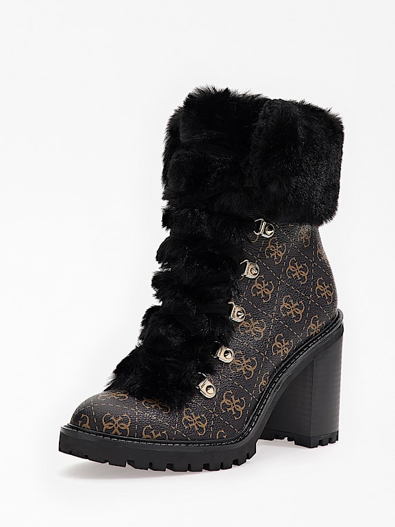 Guess black fur boots discount