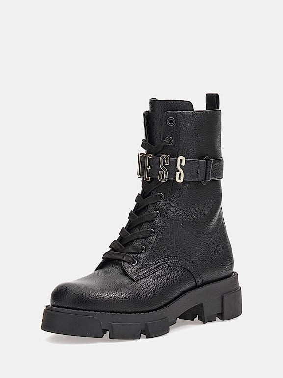 GUESS Madox lettering logo combat boots Women