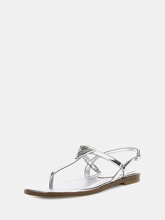 Silver thong sandals discount