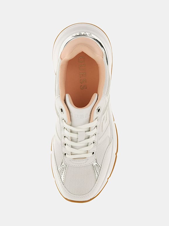 GUESS Women's Fonzi Sneaker, Ivory/Black Multi 150, 41 EU