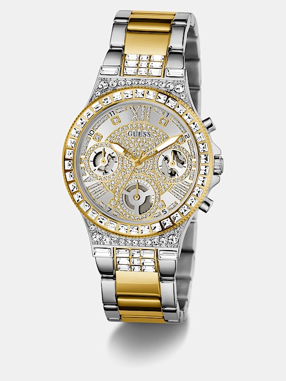New-Guess Color Oro S/Acciaio + Cristallo Pave Logo Bracciale Orologio