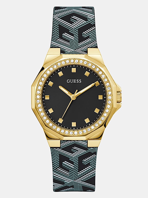 Reloj Negro Hombre Guess Reloj De Pulsera Color Del Bisel Dorado Color Del  Fondo Dorado