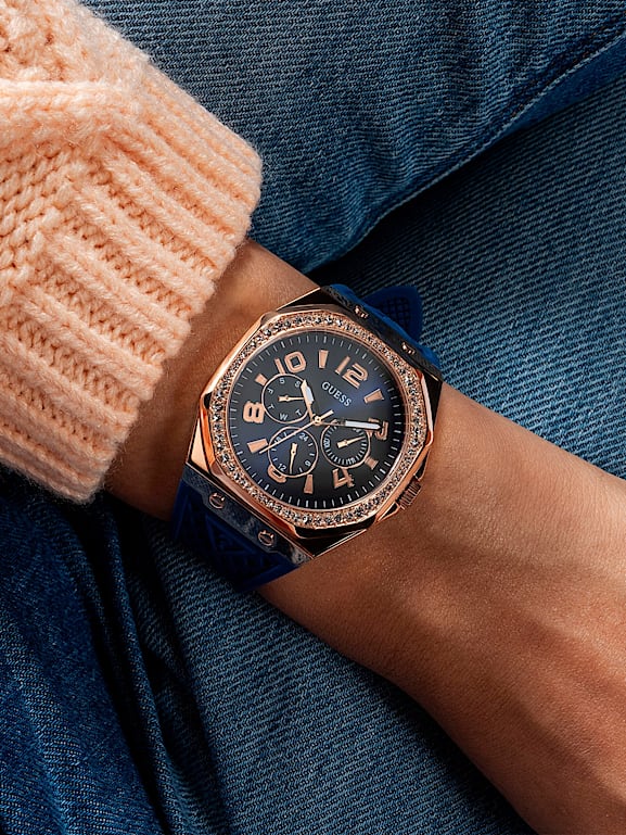 Guess blue silicone strap watch hot sale