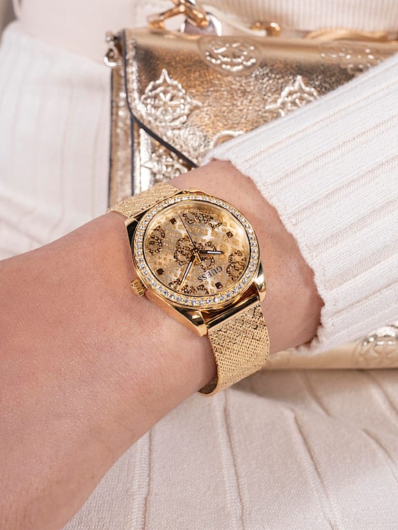 GUESS GW0832G1 Orologio Uomo: Classico Al Quarzo, Cinturino In Rete Oro E Quadrante Champagne