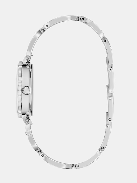 Montre GUESS Pour Femme En Acier Cuir Gaufré Blanc Et Cristaux - étanchéité 100m, Quartz, Neuf Avec étiquettes