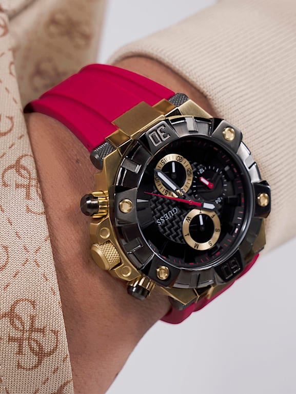 Montre Guess Homme - Bracelet Toile Noir Et Orange - Mouvement Quartz - Neuve Avec étiquettes