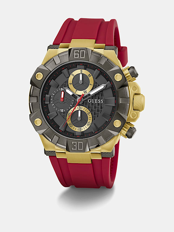 Montre Guess Homme Unisexe - Boîtier Acier, Bracelet Toile Noir/orange