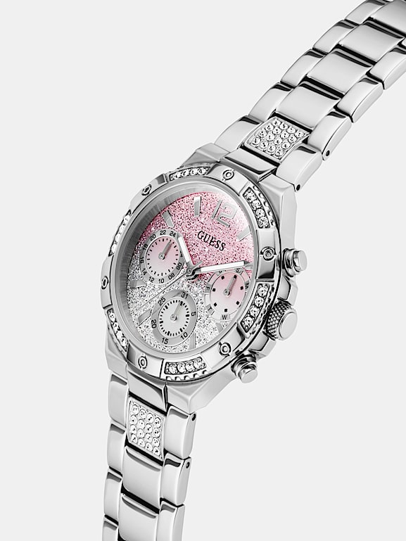 GUESS Orologio multifunzione con quadrante brillante da 36 mm con cristalli, Tonalità oro rosa, misura unica, Orologio al quarzo
