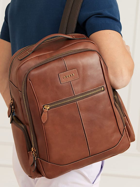 guess brown leather backpack