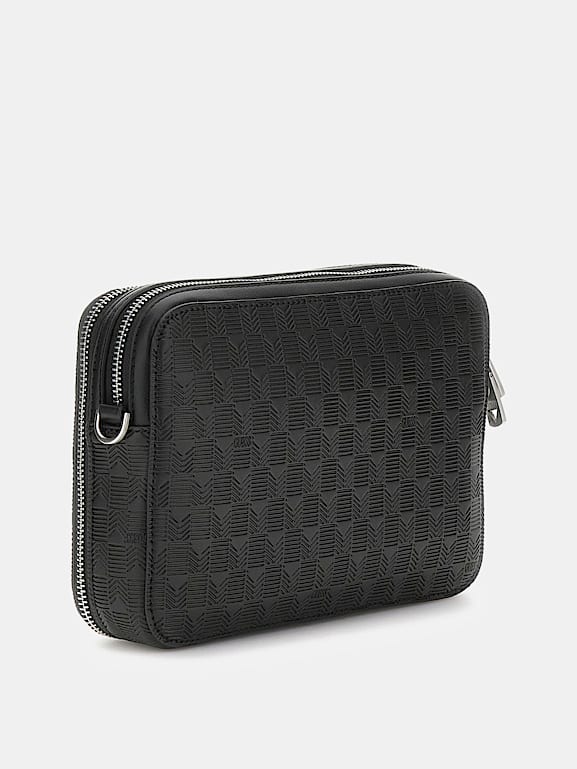 Borsa A Tracolla Guess Uomo HMTODE P5221 - In Pelle Sintetica, Con Logo G-Wave E Hardware Argento