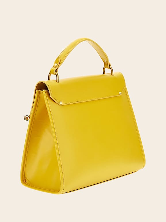 Mustard yellow leather handbag best sale
