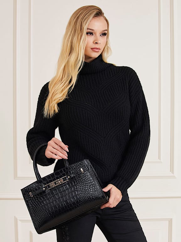 Guess black leather handbag discount
