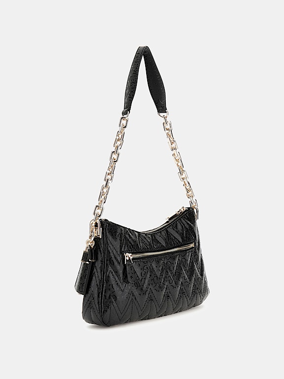 GUESS® Lakierowana torebka na ramię z logo 4G model Adelard Kobieta