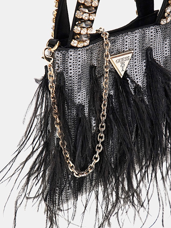 GUESS Clutch Misea mit Federn