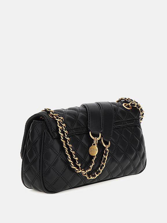 Bolso tipo riñonera Guess Giully negro con cadena para m