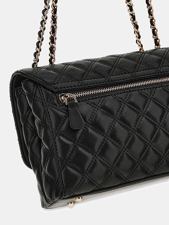 Borsa A Tracolla GUESS Giully Top Shoulder - Piccola, Con Zip, In Nero E Hardware Oro Antico