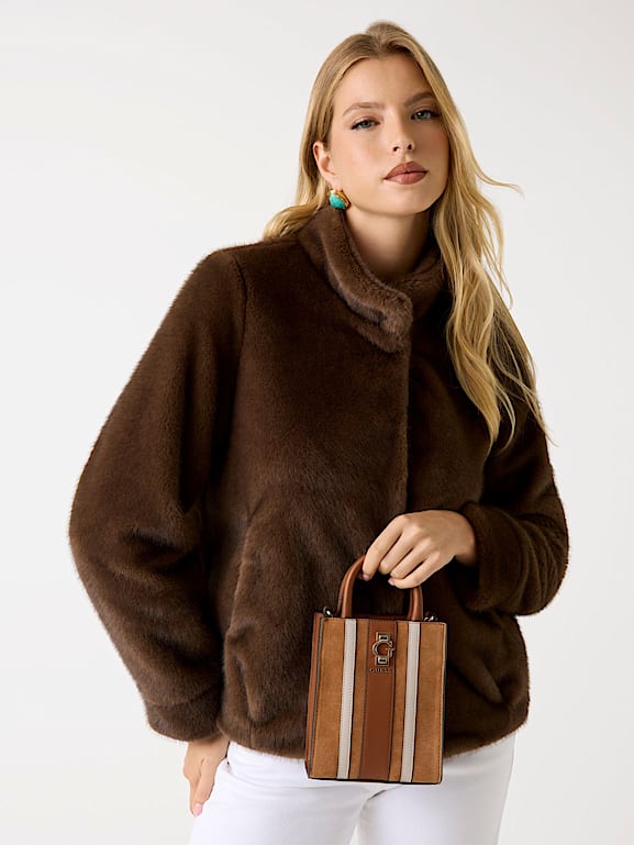 Erenia hakiki deri mini omuz çantası Kadın | GUESS® Geçmiş