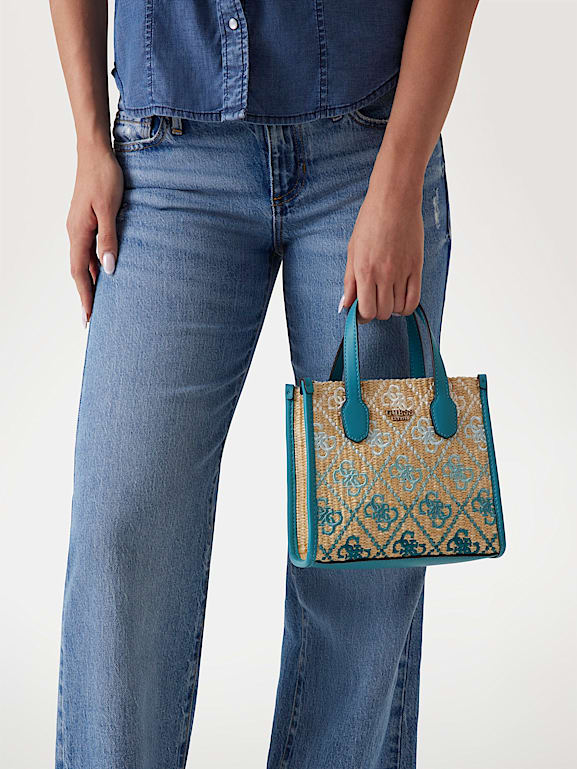 GUESS® Silvana 4G logo raffia mini handbag Women