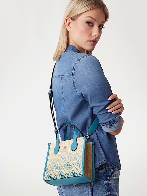 GUESS® Silvana 4G logo raffia mini handbag Women