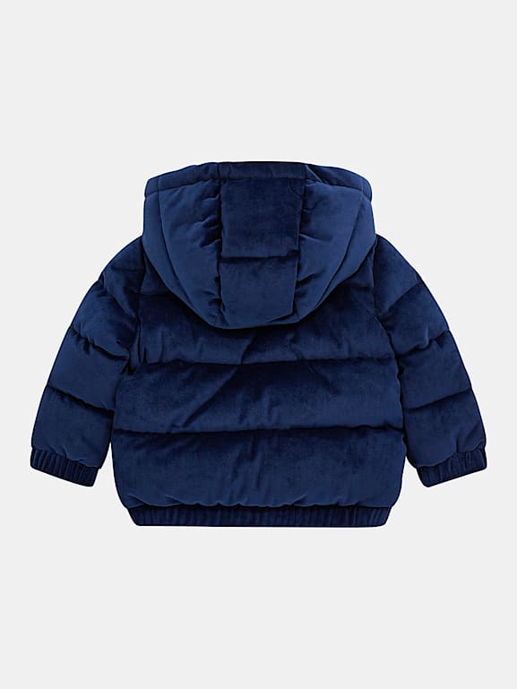 Velvet blue puffer jacket hot sale