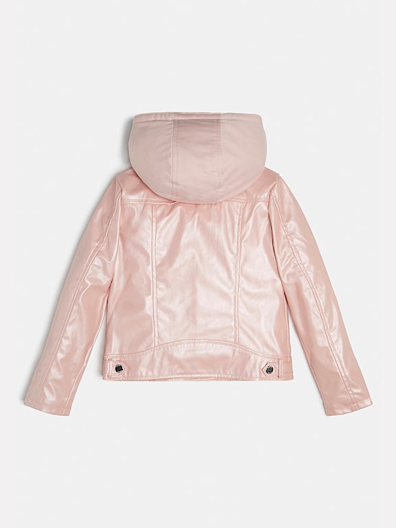 Pink guess leather jacket clearance