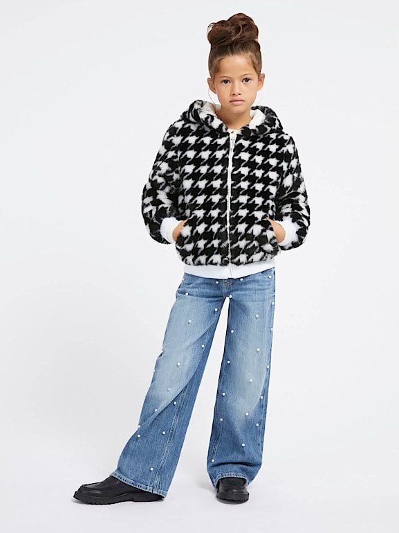 GUESS Pied de poule faux fur bomber