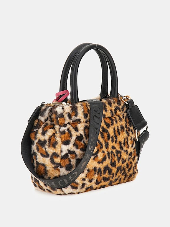 Mini bolso de pelo sintetico leopardo