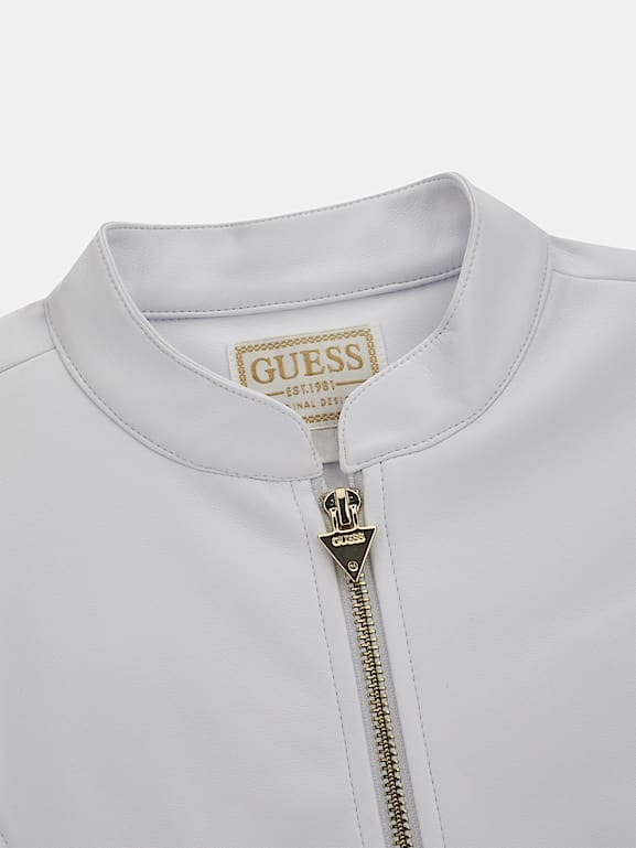 White guess leather jacket hotsell