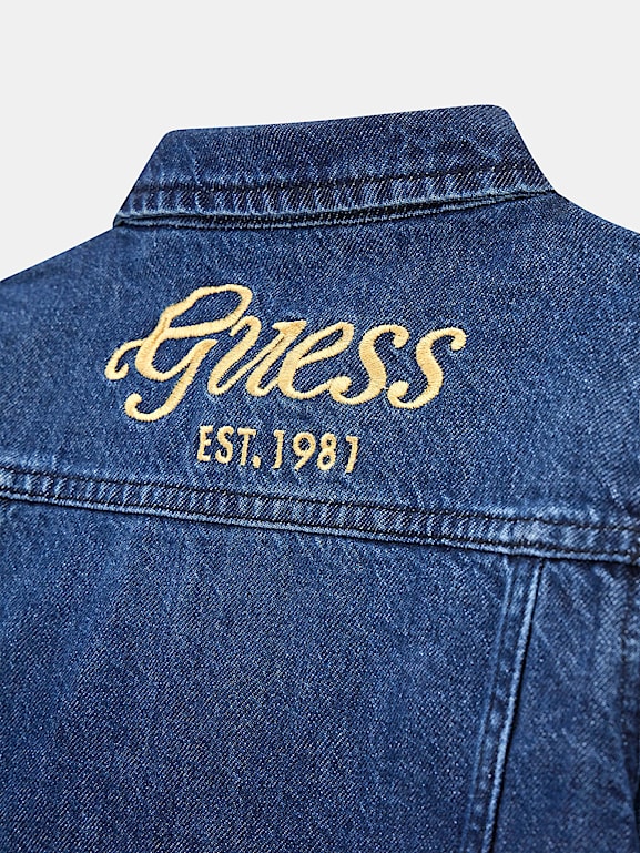 Guess denim jacket hotsell logo on back